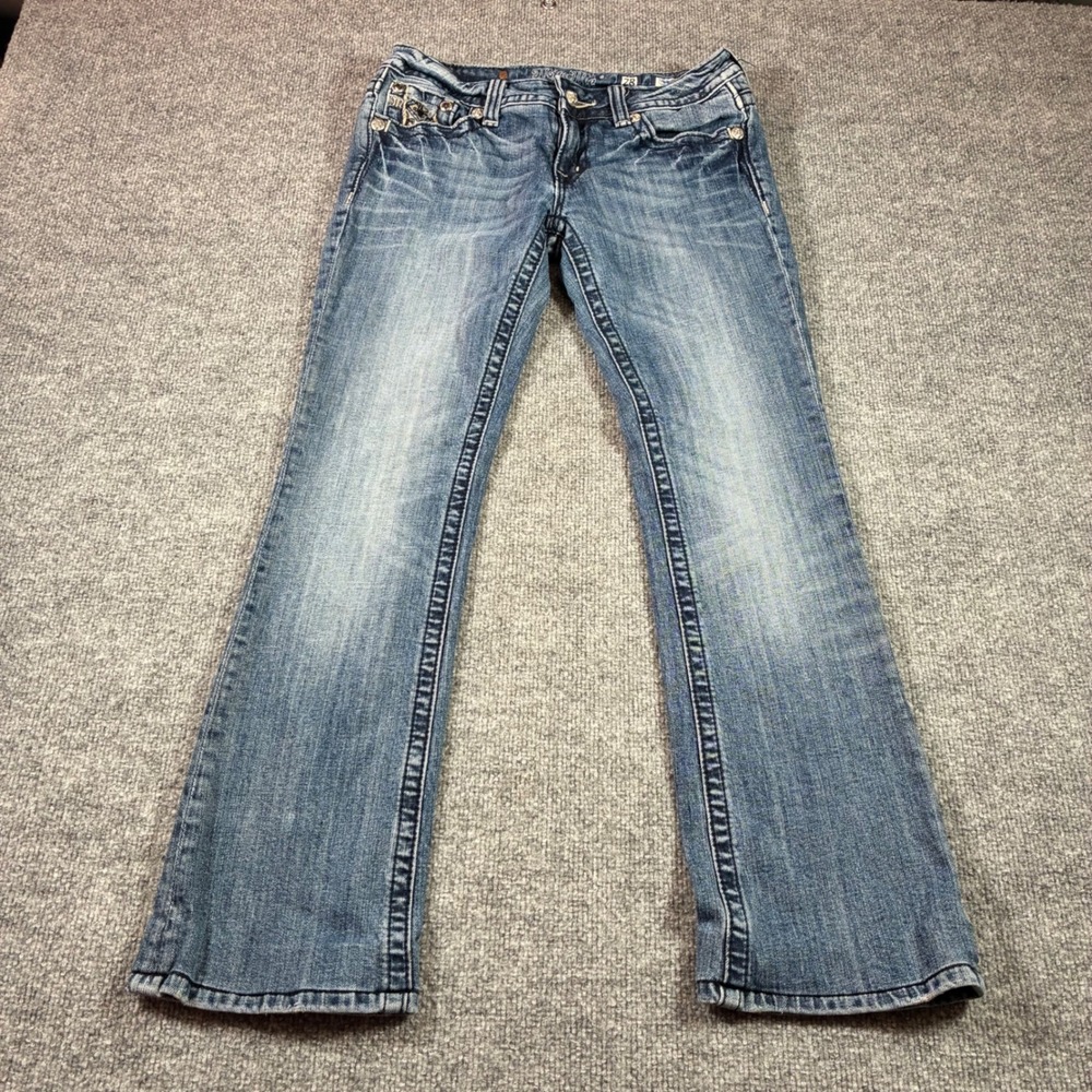Miss Me JP6151BV Bootcut Jeans Womens 28 Blue Fleur de Lis Crystal Y2K Denim